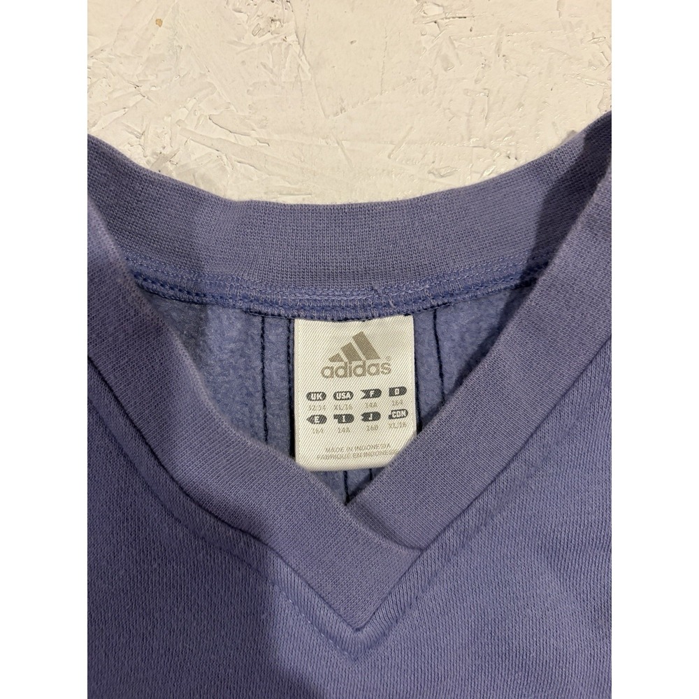 Vintage 90s Adidas Logo Sweater Youth XL Womens S Purple V Neck Sweatshirt - Picture 7 of 11